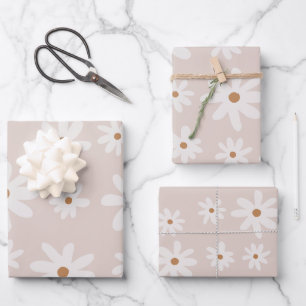 Feuille De Papier Cadeau Super Retro Lumière Brown marguerite Floral