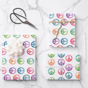 Feuille De Papier Cadeau Super signe de paix aquarelle style hippie amour