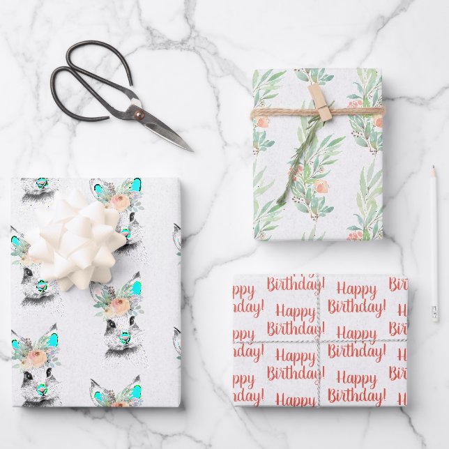 Feuille De Papier Cadeau Superbe Lapin Floral (Recto)