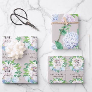 Feuille De Papier Cadeau Superbe Lapin Floral Pâques Personnalisé