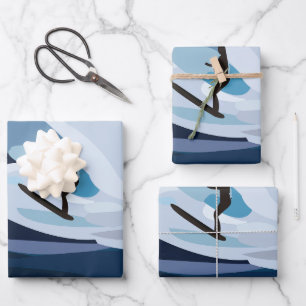 Feuille De Papier Cadeau Surfer Plage Surf