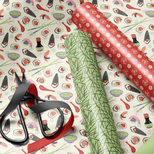 Feuille De Papier Cadeau Sushi, symboles japonais, baguettes