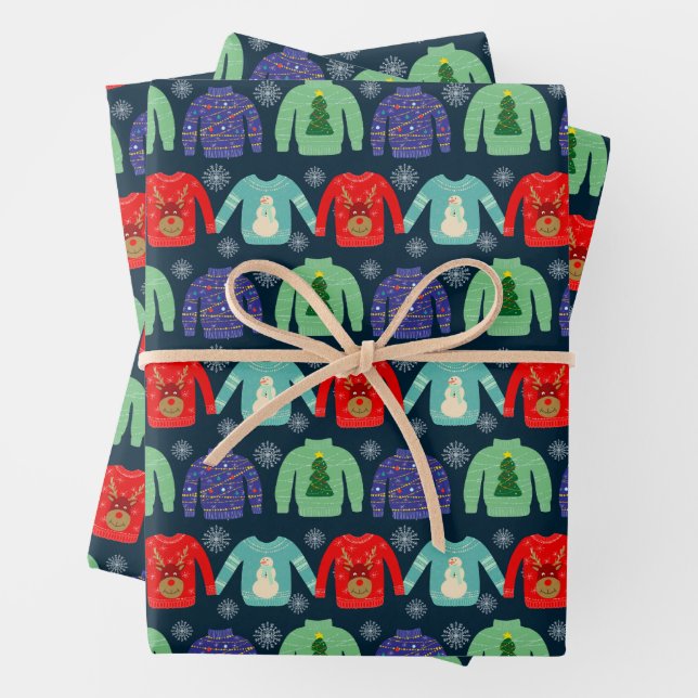 Feuille De Papier Cadeau Sweaters moches Illustration de Noël Snowflakes (En situation)
