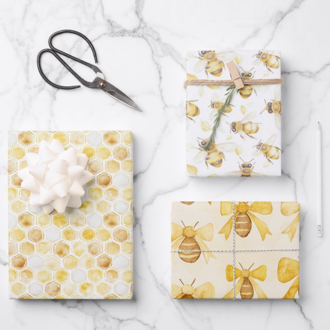 Feuille De Papier Cadeau Sweet Gold White Honeycomb Birthday (Recto)