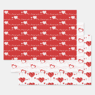 Feuille De Papier Cadeau Sweet Lovely Romantique Rouge Coeurs blancs