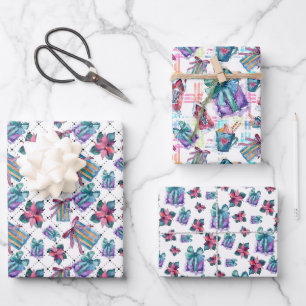 Feuille De Papier Cadeau Sweet Pastel Noël Aquarelle Enveloppement Cadeau