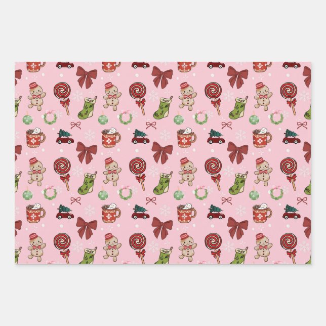 Feuille De Papier Cadeau Sweet Pink Christmas Gift Wrap Paper (Devant)