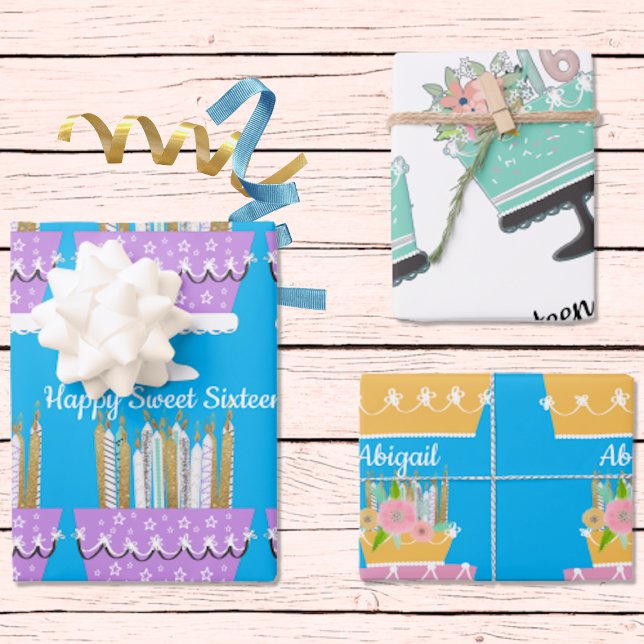 Feuille De Papier Cadeau Sweet sixteen Gâteaux d'anniversaire enveloppant f (Créateur téléchargé)