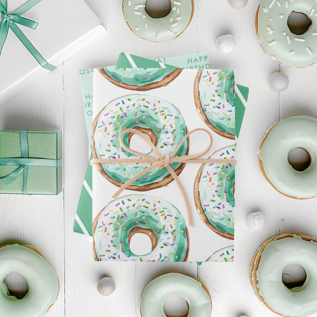 Feuille De Papier Cadeau Sweet Time Pastel Green Donut Anniversaire (Créateur téléchargé)
