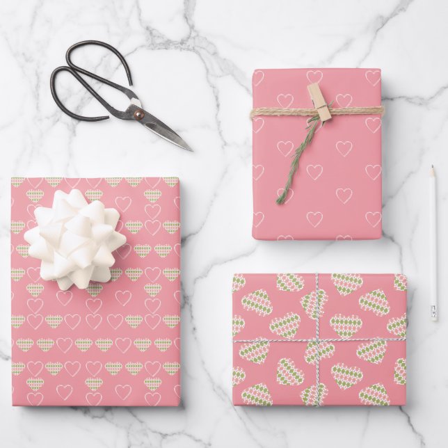 Feuille De Papier Cadeau Sweet Valentine Jacquard Coeurs (Recto)