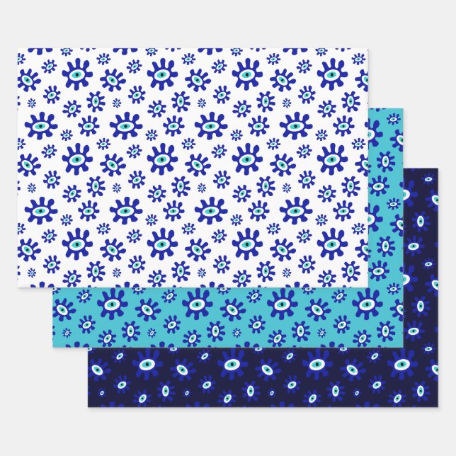 Feuille De Papier Cadeau Symbole des yeux grecs Motif bleu et blanc (Lot)