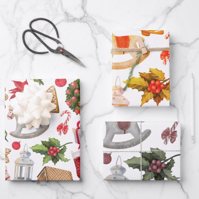 Feuille De Papier Cadeau Symboles de Noël (Recto)