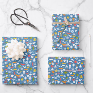 Feuille De Papier Cadeau Symboles maritimes Motif