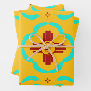 Feuille De Papier Cadeau Symboles Red Zia Nouveau-Mexique Plumes turquoise