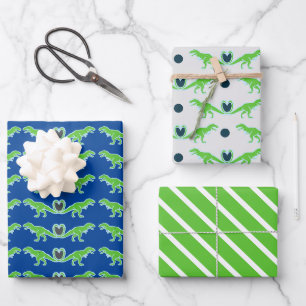 Feuille De Papier Cadeau T-Rex Dinosaur vert citron
