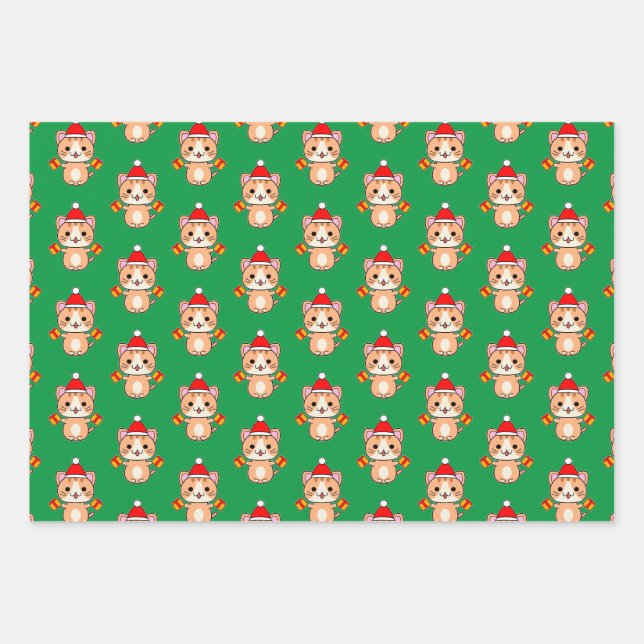 Feuille De Papier Cadeau Tabby Ginger de Noël (Devant)
