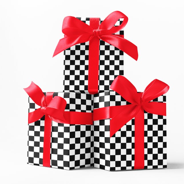 Feuille De Papier Cadeau Tableau de bord noir et blanc (Black and White Checkerboard Wrapping Paper Sheets)