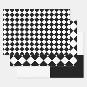 Feuille De Papier Cadeau Tableau de bord noir et blanc À damiers Drapeau