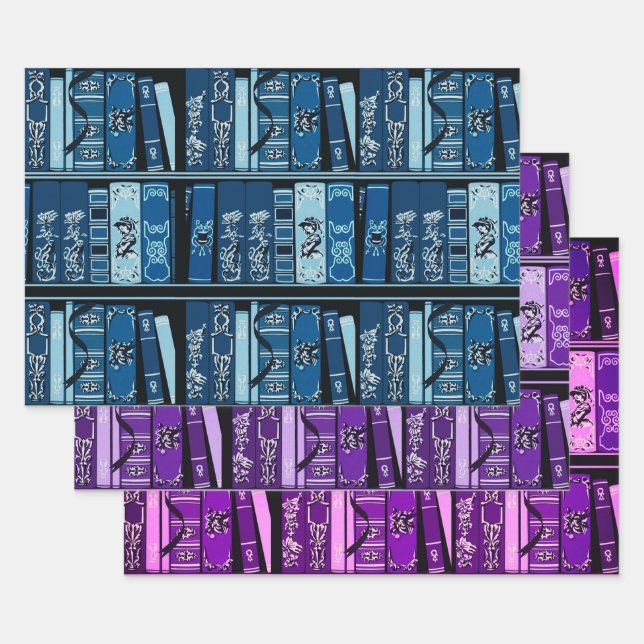 Feuille De Papier Cadeau Tablettes de livres bleus Livres Vintages (Lot)