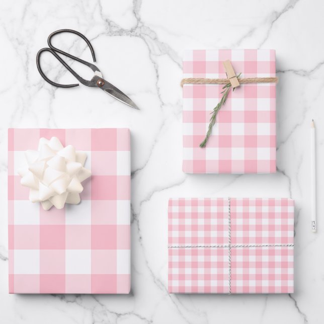 Feuille De Papier Cadeau Tailles différentes roses et blanches En vichy con (Recto)