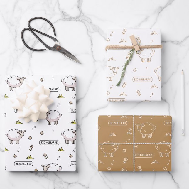 Feuille De Papier Cadeau Tan Sheep Eid Moubarak (Recto)