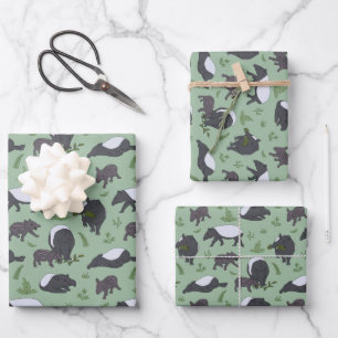 Feuille De Papier Cadeau Tapirs et bébés Motif Mint Green