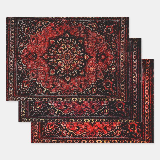 Feuille De Papier Cadeau Tapis persan dans le champ teinté rose (Lot)