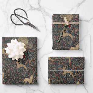 Feuille De Papier Cadeau Tapisserie allegorique Millefleurs avec animaux