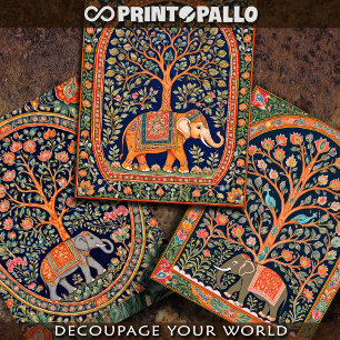 Feuille De Papier Cadeau Tapisserie indienne avec arbre à vie et éléphant -