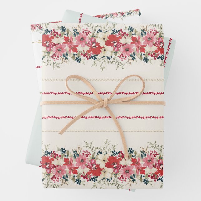 Feuille De Papier Cadeau tapisserie traditionnelle feuillage de Noël (En situation)