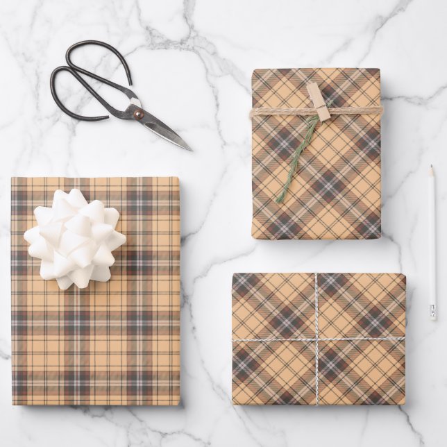 Feuille De Papier Cadeau Tartan beige et Brown (Recto)