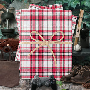 Feuille De Papier Cadeau Tartan - Blanc-Rouge-Noir