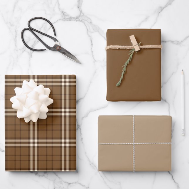 Feuille De Papier Cadeau Tartan Brown (Recto)