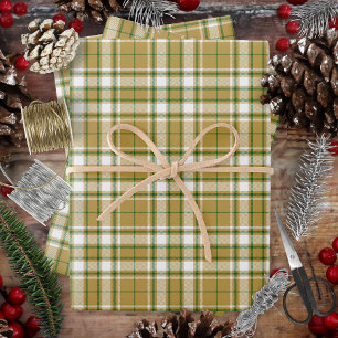 Feuille De Papier Cadeau Tartan - Caramel Or-Blanc-Vert