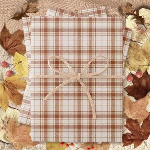 Feuille De Papier Cadeau Tartan - Cement Brûlé Sienna-Rustic Gold