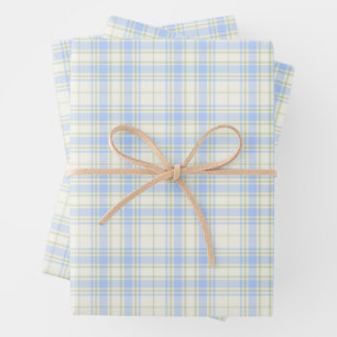 Feuille De Papier Cadeau Tartan - Ciel Bleu Sage Vert-Aivoire extra Léger