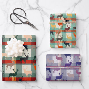 Feuille De Papier Cadeau Tartan de cerf à cornes pour enterrement de vie de