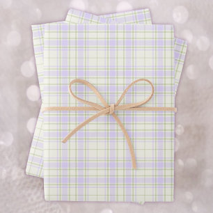 Feuille De Papier Cadeau Tartan -Mauve Pourpre-Sage Vert-Ivoire Extra Clair