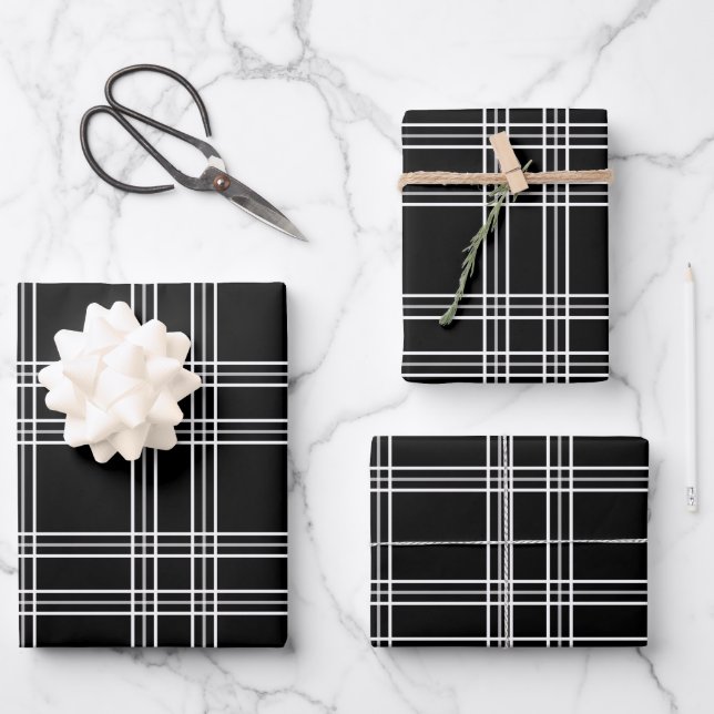 Feuille De Papier Cadeau Tartan noir (Recto)
