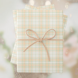 Feuille De Papier Cadeau Tartan -Orange Clair-Sage Vert-Ivoire Extra Clair