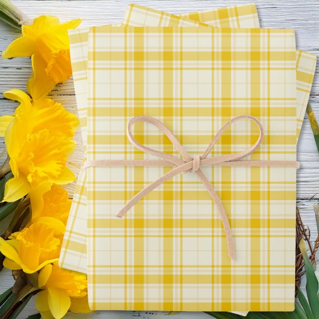 Feuille De Papier Cadeau Tartan - Pastel Jaune à Jaune foncé (Tartan S8 - Pastel Yellow to Dark Yellow Wrapping Paper Sheets by Leapfroglisics Shop)