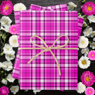 Feuille De Papier Cadeau Tartan - Rose-Blanc-Noir