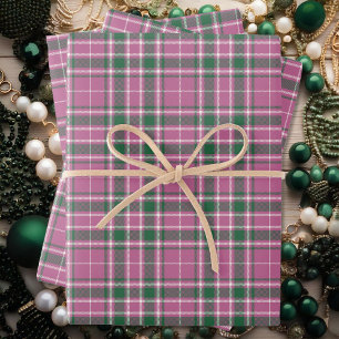 Feuille De Papier Cadeau Tartan - Rose rose émeraude vert-ivoire