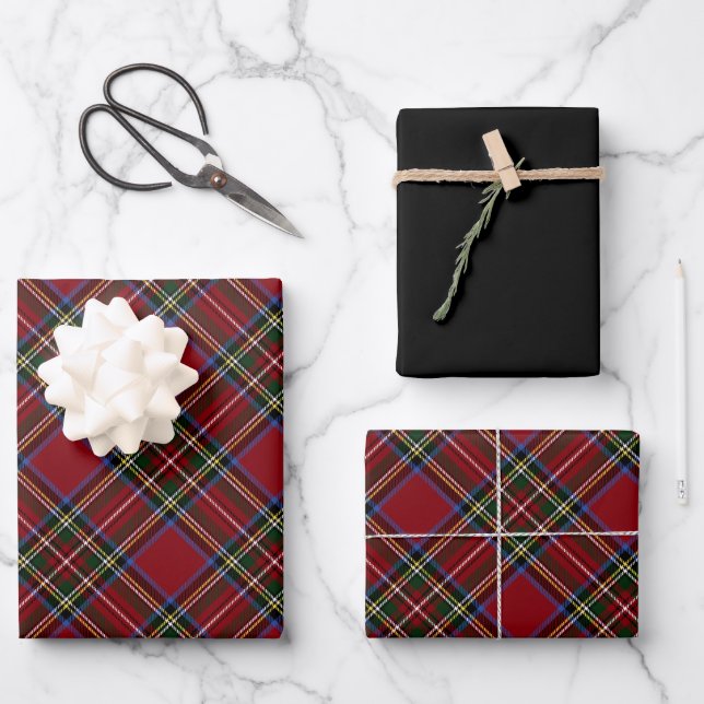 Feuille De Papier Cadeau Tartan rouge de vacances classique (Recto)