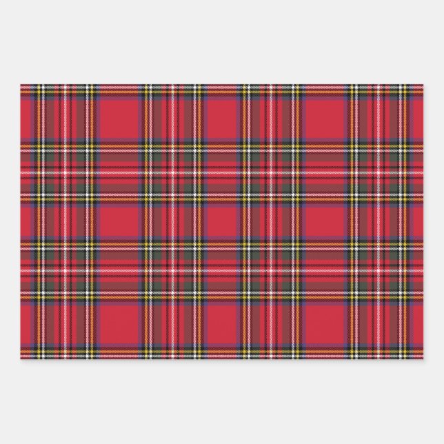 Feuille De Papier Cadeau Tartan rouge vif écossais de Noël plaid (Devant)