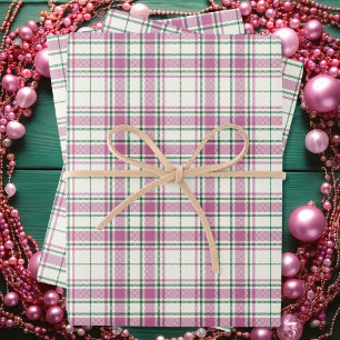 Feuille De Papier Cadeau Tartan - Vert rose-émeraude d'ivoire-Rose