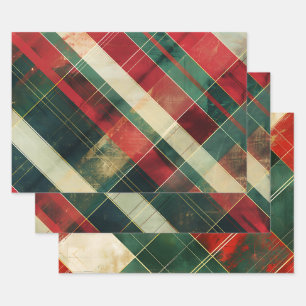 Feuille De Papier Cadeau Tartan vert rouge vintage désorganisé