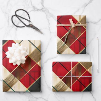 Feuille De Papier Cadeau Tartan vert rouge vintage désorganisé