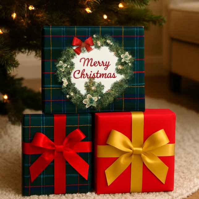 Feuille De Papier Cadeau Tartelan de Noël avec canot ou cadeau (AI created by Sgolis )