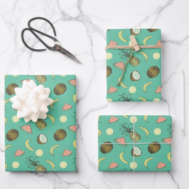 Feuille De Papier Cadeau Tartes aux fruits tropicaux (Recto)